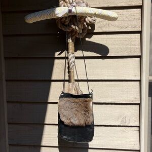 Scandinavian handmade Elegant Black leather and Brown Fur Accent Bag